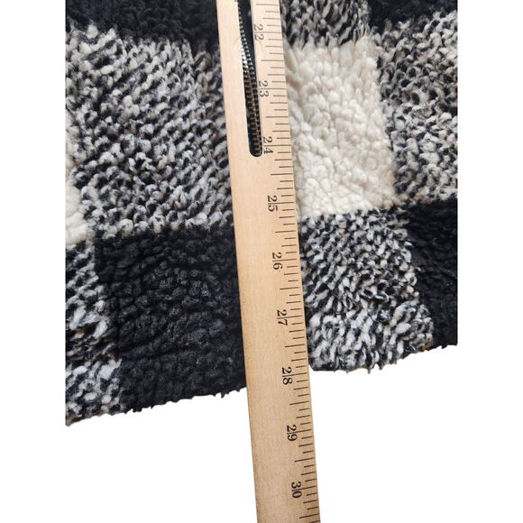Buffalo Check Sherpa Fleece Jacket Large Black White Plaid Zip Hooded Coat Cozy - Picture 5 of 14